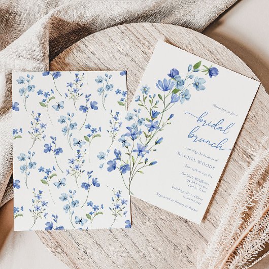 Elegante Boho Blue Wildflower Bridal Brunch Kaart