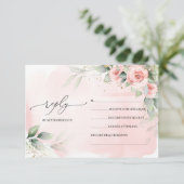 Elegante Boho Blush Bloemen en eucalyptus groen RSVP Kaartje (Staand voorkant)