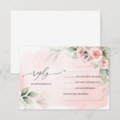 Elegante Boho Blush Bloemen en eucalyptus groen RSVP Kaartje (Voorkant / Achterkant)