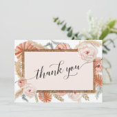 Elegante Boho Blush Bloemen Tropische Palm Pampas Bedankkaart (Staand voorkant)