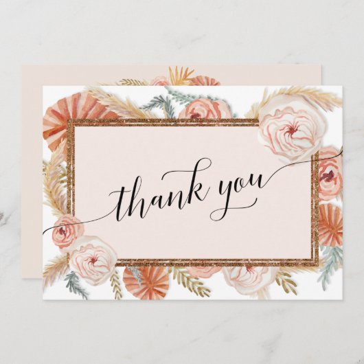 Elegante Boho Blush Bloemen Tropische Palm Pampas Bedankkaart (Voorkant / Achterkant)