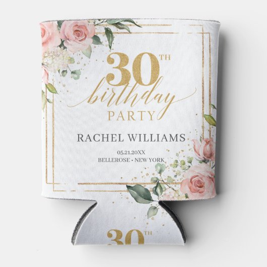 Elegante boho blush bloemengoud glitter sage 30th blikjeskoeler (Voorkant)