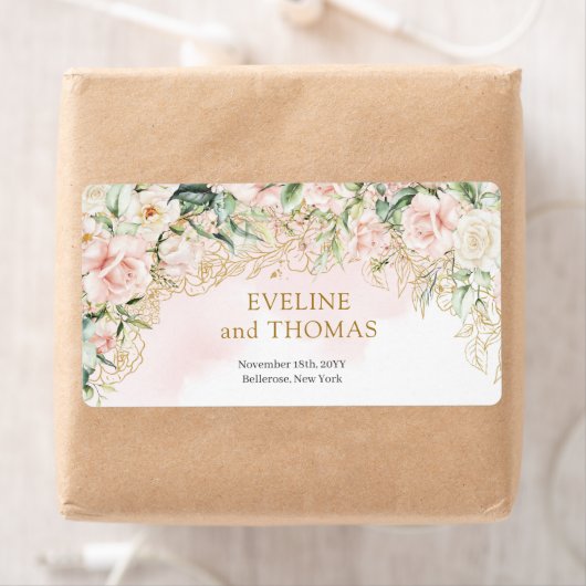 Elegante boho blush bloemengoud glitter salie etiket (Insitu)