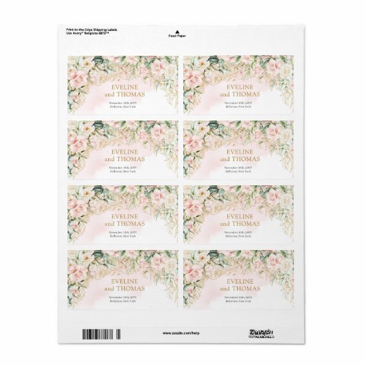 Elegante boho blush bloemengoud glitter salie etiket (Full Sheet)