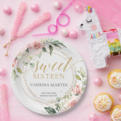Elegante boho blush bloemengoud glitter zoet 16e papieren bordje (Feest)