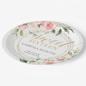 Elegante boho blush bloemengoud glitter zoet 16e papieren bordje (Gekanteld)