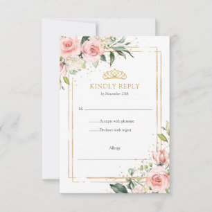 Elegante boho blush bloemengouden tiara Quinceaner RSVP Kaartje