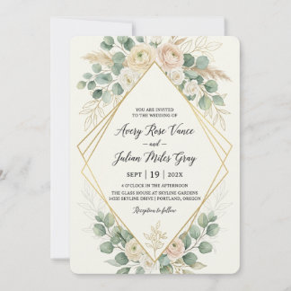 Elegante Boho Blush Bloemrijke Gouden Geometrische Kaart
