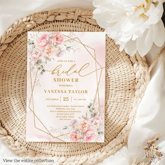 Elegante Boho Blush Gold Floral Vrijgezellenfeest Kaart