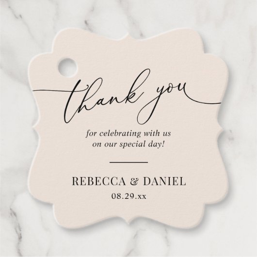Elegante Boho Blush Monogram Trouw Dank Je Bedankjes Labels (Voorkant)