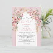 Elegante Boho Blush Pioenrozen, Pampas Gras Bruilo Kaart (Staand voorkant)