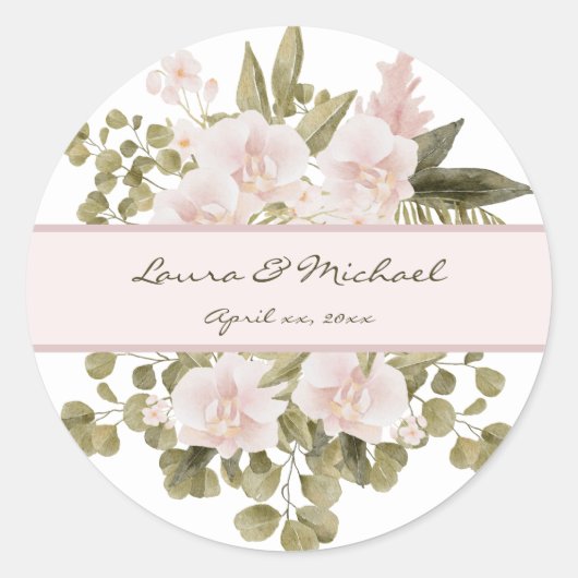 Elegante BOHO Blush Roze bruiloft Ronde Sticker (Voorkant)