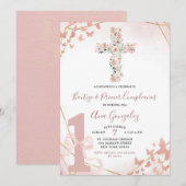 Elegante Boho Blush Roze Doop & Eerste Verjaardag Kaart (Voorkant / Achterkant)