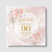 Elegante Boho Blush Roze Gouden Bloem 90ste Verjaa Gastenboek (Voorkant)