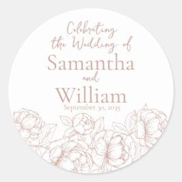Elegante Boho Blush Roze Moderne Bloemen Huwelijk Ronde Sticker