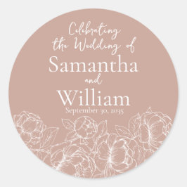 Elegante Boho Blush Roze Moderne Bloemen Huwelijk Ronde Sticker