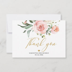 Elegante boho blush roze perzik bloemengoud letter bedankkaart