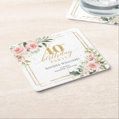 Elegante boho blush roze rozen 40e verjaardag kartonnen onderzetters (Schuin)