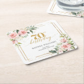 Elegante boho blush roze rozen 70e verjaardag kartonnen onderzetters (Schuin)