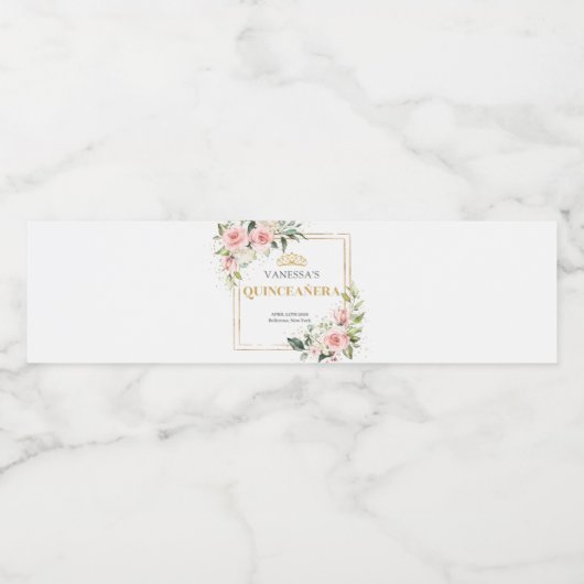 Elegante boho Blush roze rozen goud tiara 15e Waterfles Etiket (Enkel label)