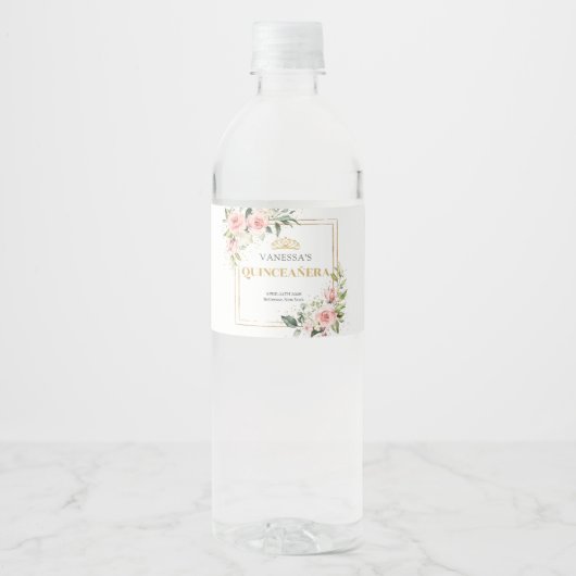 Elegante boho Blush roze rozen goud tiara 15e Waterfles Etiket (Voorkant)