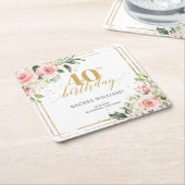 Elegante boho blush roze rozen groen 40ste verjaar kartonnen onderzetters (Schuin)