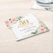 Elegante boho blush roze rozen groen 50ste verjaar kartonnen onderzetters (Schuin)