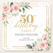 Elegante boho blush roze rozen groen 50ste verjaar kartonnen onderzetters (Voorkant)