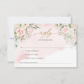Elegante boho blush roze rozen groen en goud RSVP kaartje (Voorkant)