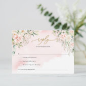 Elegante boho blush roze rozen groen en goud RSVP kaartje (Staand voorkant)
