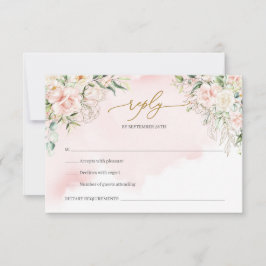 Elegante boho blush roze rozen groen en goud RSVP kaartje