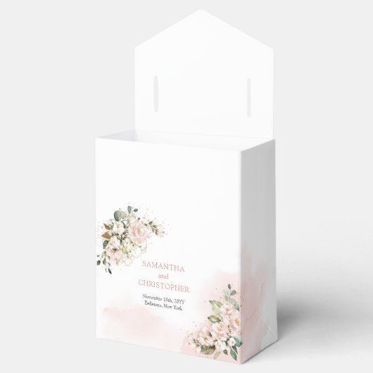 Elegante boho blush roze rozen groen goud bedankdoosjes (Geopend)