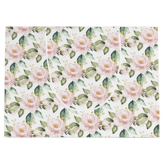Elegante boho blush roze rozen groen goud groot cadeauzakje (Voorkant)
