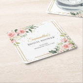 Elegante boho blush roze rozen groen goud lijst kartonnen onderzetters (Schuin)