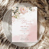 Elegante boho blush roze rozen groen goud lijst save the date