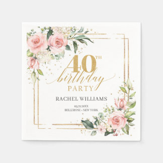 Elegante boho blush roze rozen groen goud lijst servet