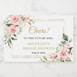 Elegante boho blush roze rozen groen goud lijst sparkling wijnetiket