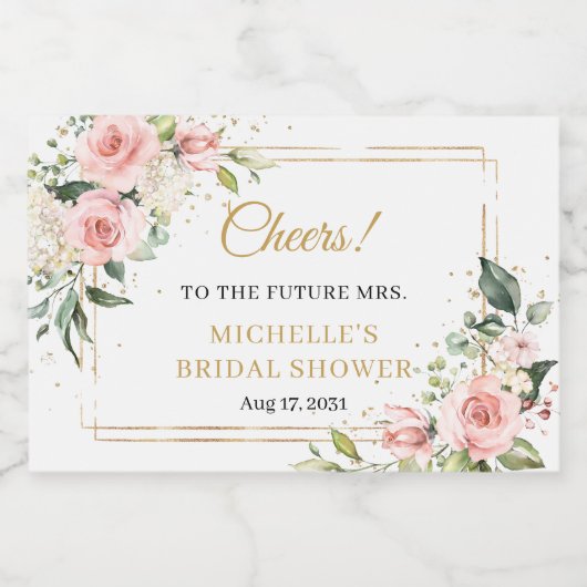 Elegante boho blush roze rozen groen goud lijst sparkling wijnetiket (Enkel label)