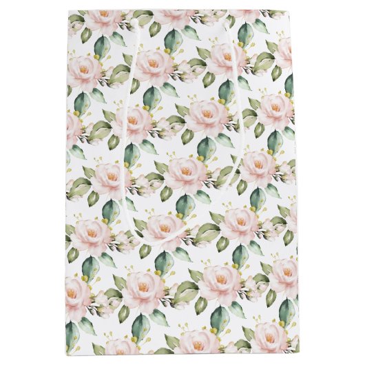 Elegante boho blush roze rozen groen goud medium cadeauzakje (Voorkant)