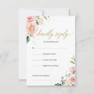 Elegante boho blush roze rozen groen rsvp kaart