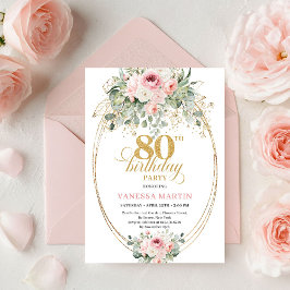 Elegante Boho Blush Rozen 80ste Verjaardagsuitnodi Kaart