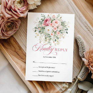 Elegante Boho Blush Rozen Gouden Trouw RSVP Kaart