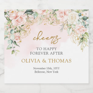 Elegante boho blush rozen groen gouden bruiloft bier etiket