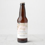 Elegante boho blush rozen groen gouden bruiloft bier etiket (Voorkant)