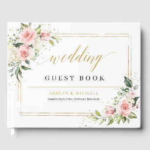 Elegante boho blush rozen groen gouden bruiloft gastenboek