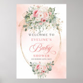 Elegante Boho Blush Rozen Groenelementen Gouden Ba Poster (Voorkant)