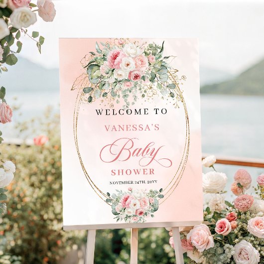Elegante Boho Blush Rozen Groenelementen Gouden Ba Poster