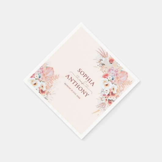 Elegante Boho Blush Waterverf Floral Wedding Servet (Hoek)