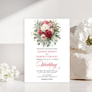 Elegante Boho Blush Witte Groene Huwelijksuitnodig Kaart