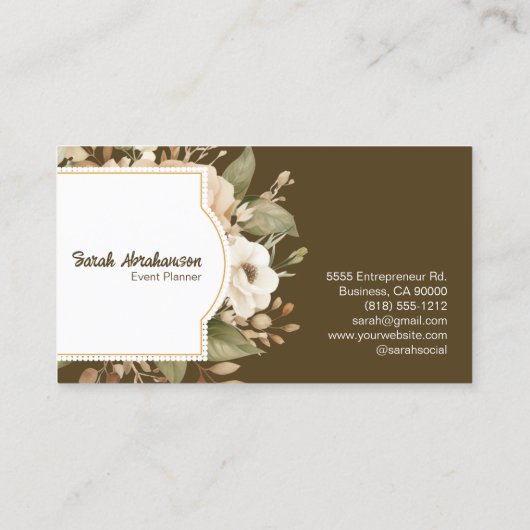 Elegante Boho Bohemian Gouden Champagne Bruine Blo Visitekaartje (Achterkant)